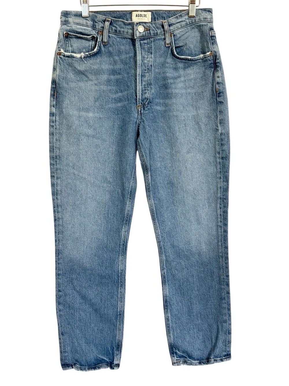 AGOLDE Riley Long High Rise Straight Jeans Women’s Size 29 Light Wash Distressed